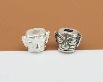 4 Sterling Silver Civilization Mask Beads 2-Sided, 925 Silver Sanxingdui Bead, Prayer Bead, Chinese Bead, Bracelet Bead, Necklace Bead