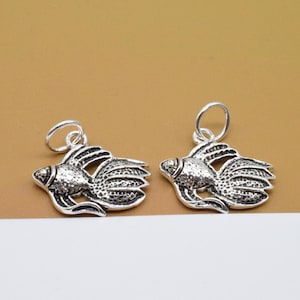 4 Sterling Silver Fish Charms, 925 Silver Oxidized Fish Charm, Ocean Charm, Sea Charm, Small Fish Pendant, Bracelet Charm, Necklace Charm