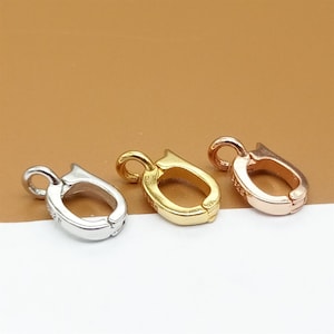 4 Sterling Silver Gold Plated Clip-On Clasps, 925 Silver Oval Clasp Rhodium Plated, Rose Gold Plated Oval Clasp for Bracelet Necklace