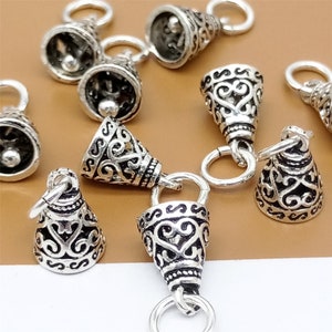 5 Sterling Silver Filigree Working Bell Charm, 925 Silver Bell Charm, Tribal Style Bell Charm, Bell Jewelry, Spiral Bell Pendant  - No Sound