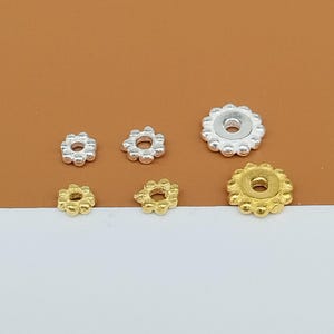 Sterling Silver Daisy Flower Beads, Gold Plated Daisy Beads, 925 Silver Daisy Bead, Flower Spacer Bead, Necklace Bracelet Bead 4mm 5mm 7mm