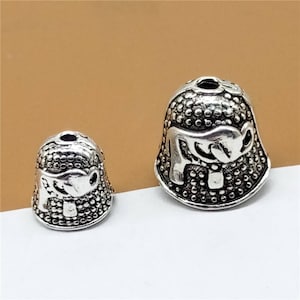 2 elefantpärlstrutar i sterlingsilver, pärlhattar i 925 silver med elefantmönster, distanser i elefantpärlor