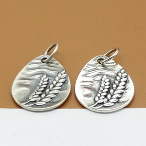 2 Sterling Silver Wheat Charms, 925 Silver Wheat Drop Charm, Harvest Charm, Paddy Charm, Wheat Ear Leaves Plant Charm for Bracelet Necklace