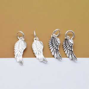 6 Sterling Silver Wing Charms, 925 Silver Angel Wing Pendant, Feather Charm, Bracelet Charm, Necklace Charm, Earring Charm