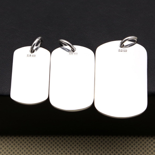 0.990 Fine Silver, 990 Sterling Silver Dog Tag, 990 Sterling Silver Blank Dog Tag, Sterling Dog Tag Charm Pendant