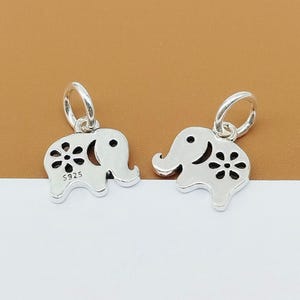6 Sterling Silver Small Daisy Elephant Charm, 925 Silver Elephant Charm, Flower Elephant Charm, Animal Charm, Necklace Charm, Bracelet Charm