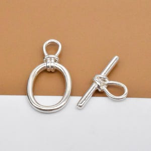 2 Sets Sterling Silver Toggle Clasps, 925 Silver Toggle Clasp, Oval Toggle Clasp, Twisted Toggle Clasp Connector for Necklace Bracelet