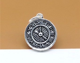 Sterling Silver Clock Charm, Clock Pendant, 925 Silver Clock Charm