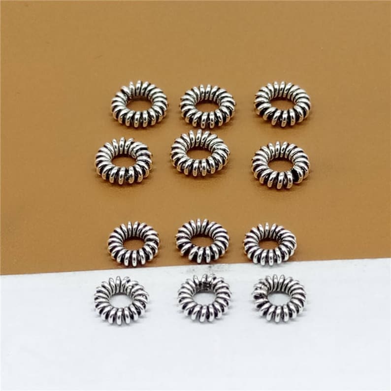 30 Sterling Silver Coiled Rope Ring Bead 925 Silver Twisted Rope Ring Bead Large Hole Bead 5mm 6mm Sterling Coiled Spacer Bead
