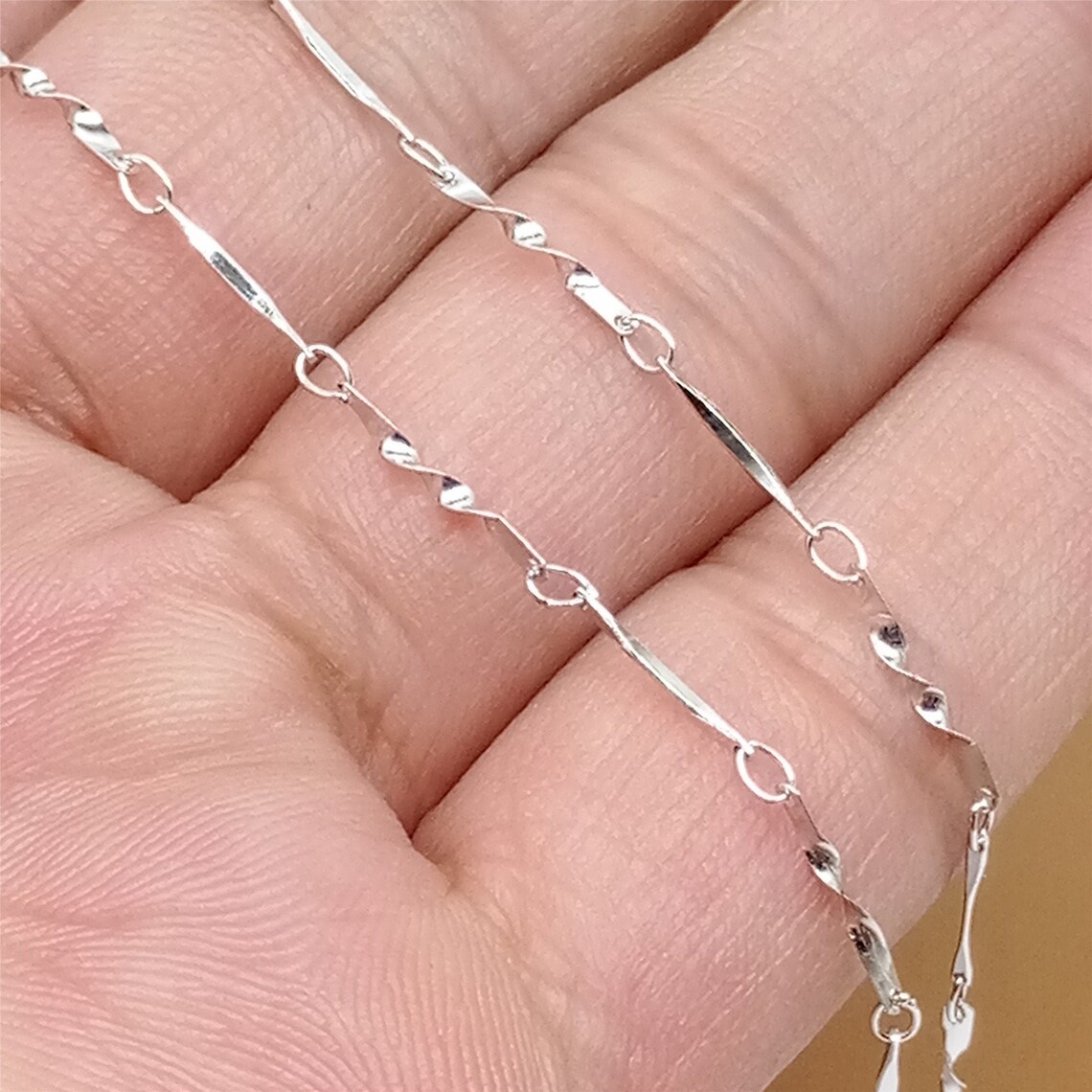 Sterling Silver Twist Bar Chain With Rhodium Plated, Figaro Style Chain ...