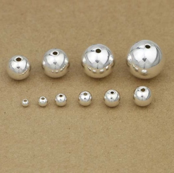 MAPOIEU 40pcs 925 Sterling Silver Round Beads,Seamless Smooth Sterling  Silver Round Ball Spacer Beads for Bracelet Necklace Earring Jewelry Making
