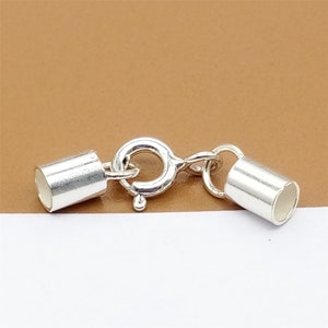 10 Sterling Silver Leather Cord End Cap Connectors, 925 Silver Cord End Caps with Spring Ring Clasp for Bracelet, Inside Hole 0.7mm to 5mm