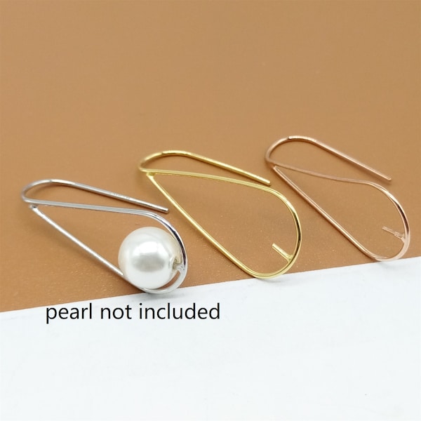 2prs Gold Plated Water Drop Earring Wires over 925 Sterling Silver, Rhodium Plated Teardrop Ear Wires w/ Peg for Pearls, Drop Earring Hook