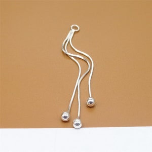 4 Sterling Silver Snake Chain Charms w/ Beads , 925 Silver Tassel Charm, Earring Charm, Bracelet Charm, Necklace Charm