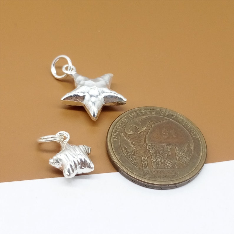 Bracelet Charm 925 Sterling Silver Shiny Pentagram Charm Hammered Pentagram Necklace Charm Star Charm