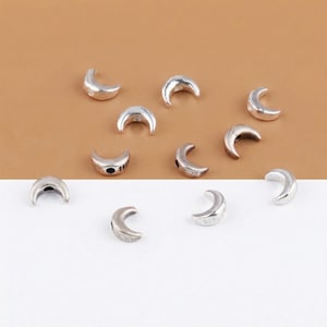 10 Sterling Silver SMALL Crescent Moon Beads, Celestial Spacer Bead, S925 Jewelry Making Supplies, Boho Finding, Lunar Charm Accessory