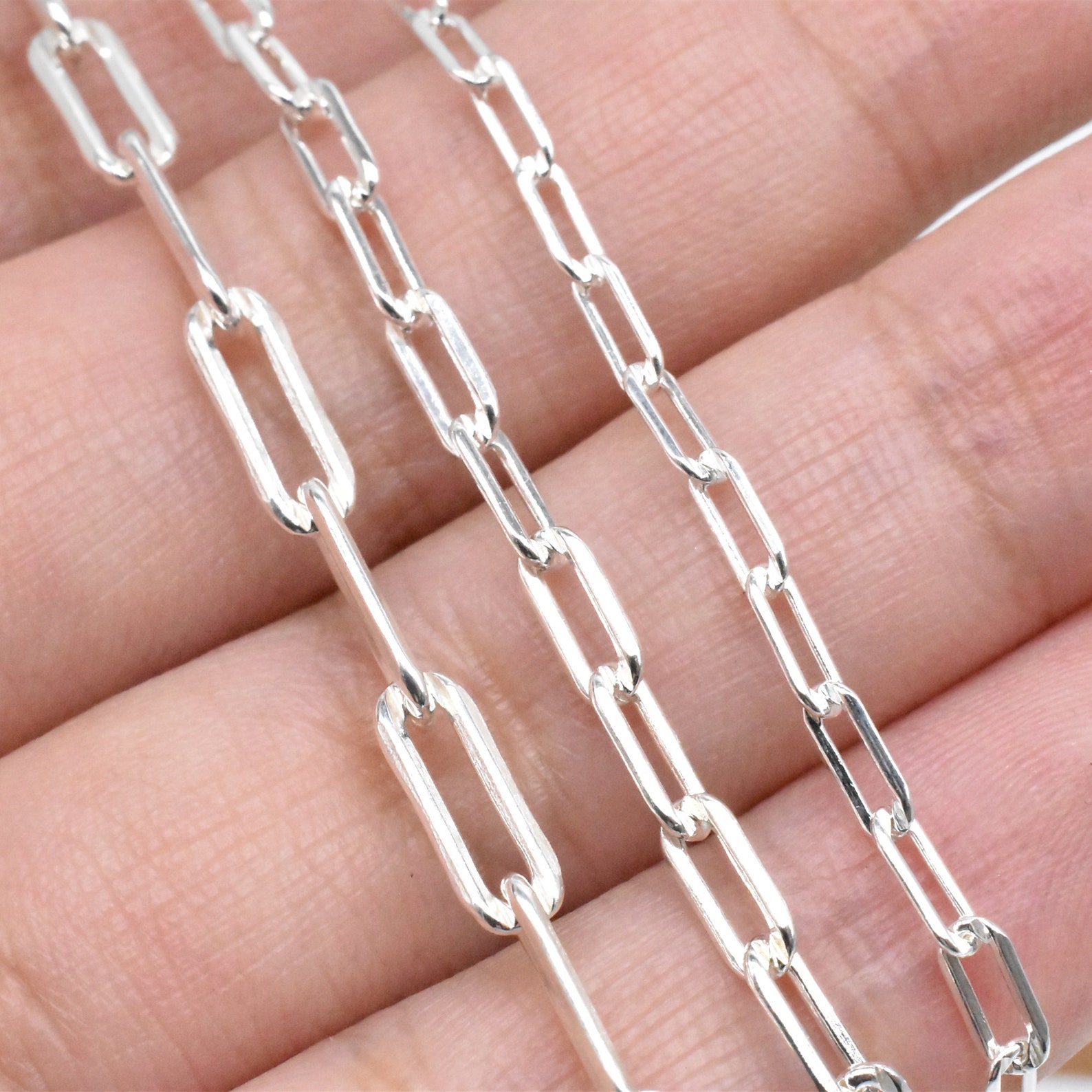 Sterling Silver Paper Clip Chain 925 Silver Paperclip Chain Etsy