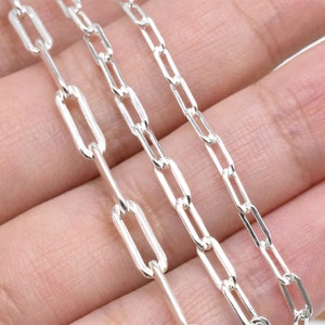 Sterling Silver Paper Clip Chain, 925 Silver Paperclip Chain, Rectangle Drawn Cable Chain Lobster Cable Chain 2.5mm 3mm 3.5mm 14 16 18 20 22 image 2