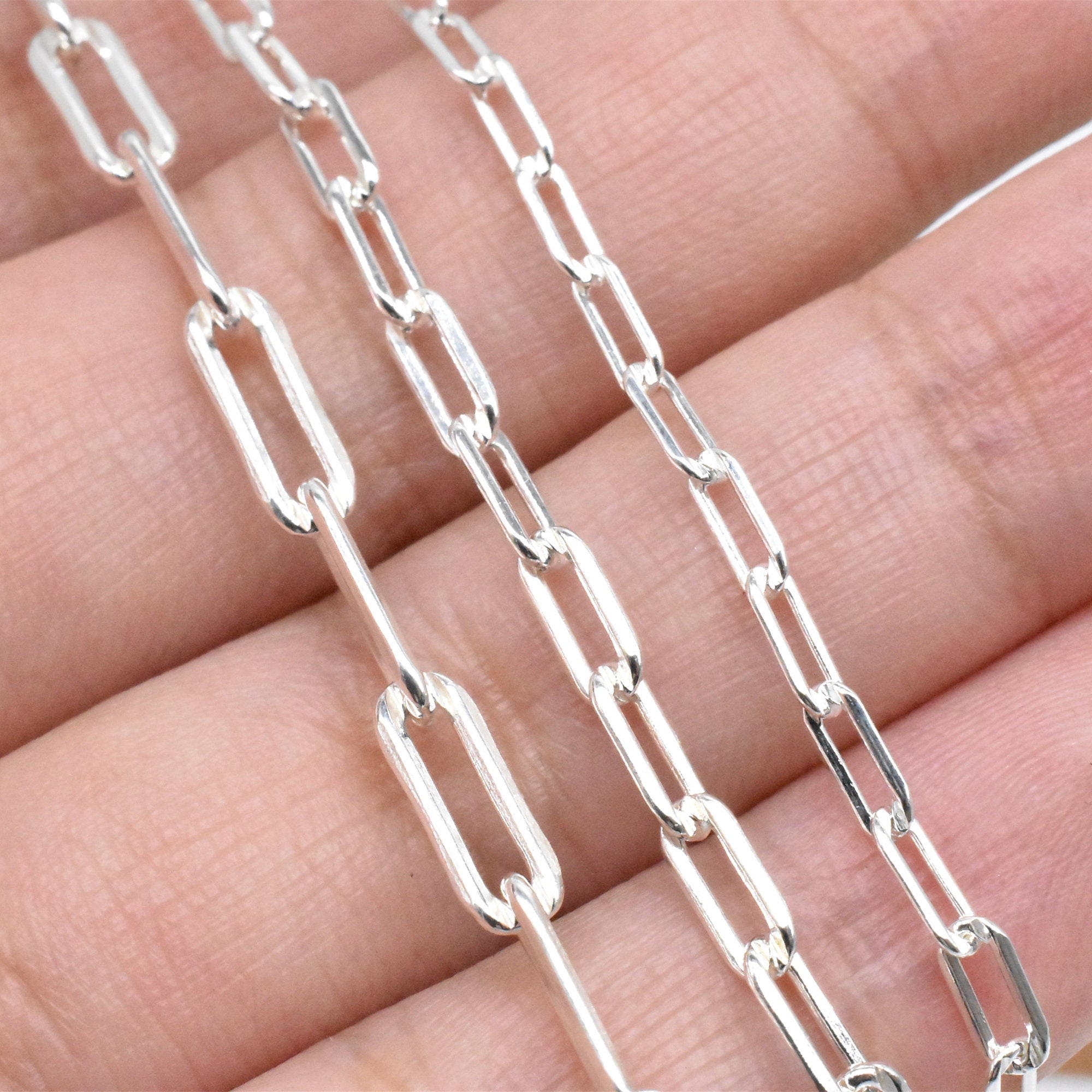 Sterling Silver Paper Clip Chain 925 Silver Paperclip Chain Etsy