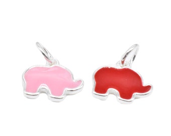 5 Sterling Silver Elephant Charms Enameled, 925 Silver Elephant Charm, Red Elephant, Pink Elephant Charm, Animal Charm for Necklace Bracelet