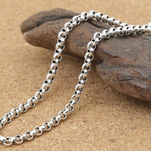 Sterling Silver Rolo Chain, Hollow Belcher Chain, 925 Silver Oxidized Rolo Chain Necklace 3mm 4mm 16 18 20 22 24 26 28 30 32 Inches image 3