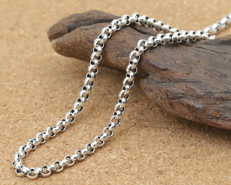 Sterling Silver Rolo Chain, Hollow Belcher Chain, 925 Silver Oxidized Rolo Chain Necklace 3mm 4mm 16 18 20 22 24 26 28 30 32 Inches image 3