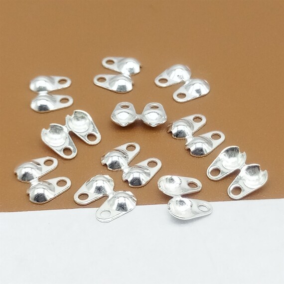 15 Sterling Silver Clamshell Bead Tip Covers, 925 Silver Knot