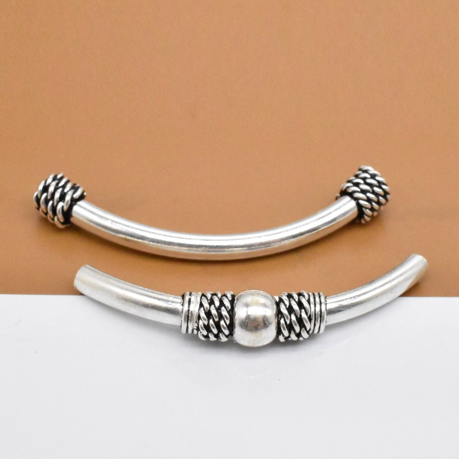 Sterling Silver Curved Tube Beads 925 Silver Tube Bead Etsy