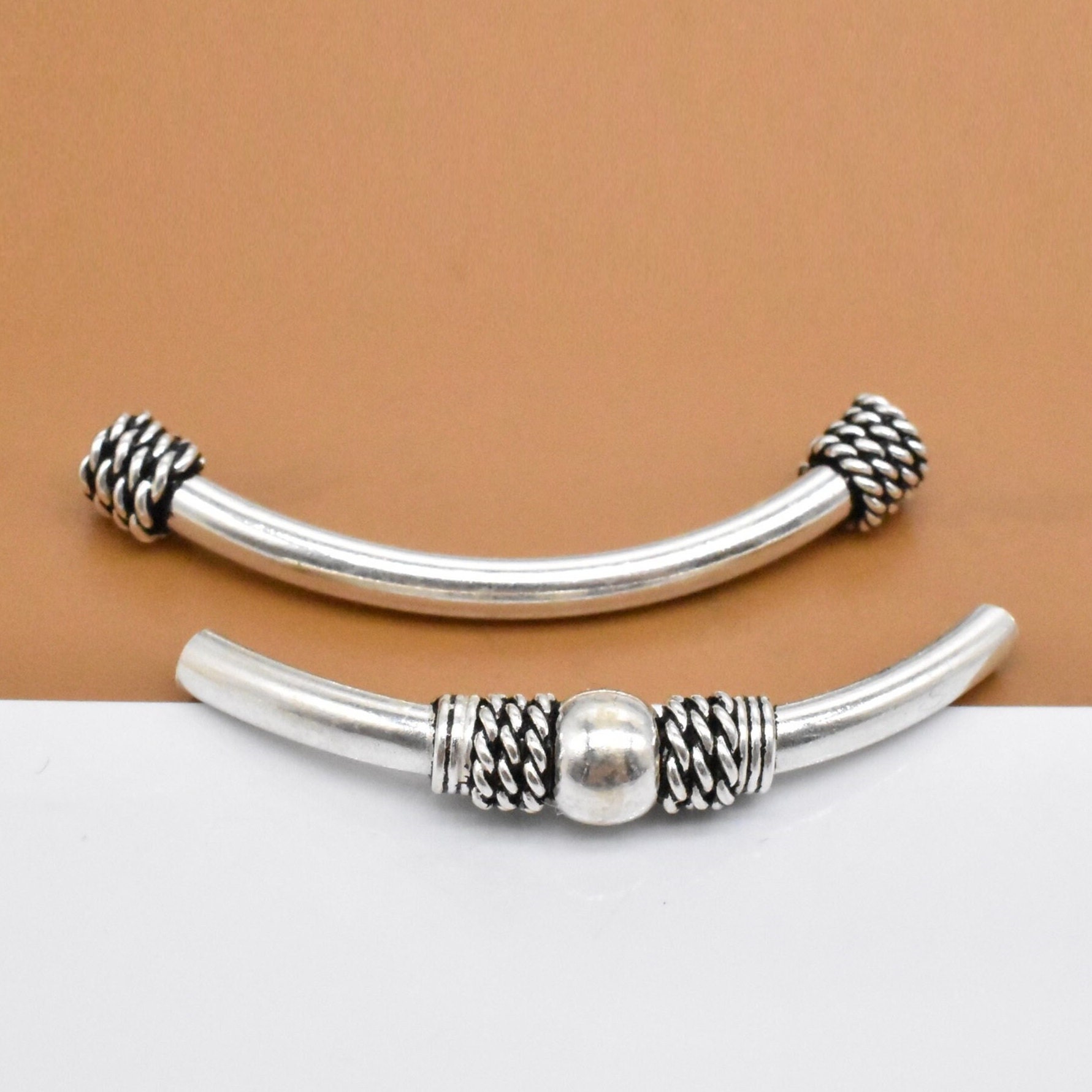 Sterling Silver Curved Tube Beads 925 Silver Tube Bead Etsy