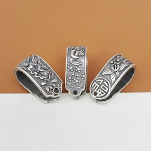 Grande fermoir à pince ouverte en argent sterling, grande fermoir à pendentif en argent 925, motif louts, motif fleur et oiseau, poisson porte-bonheur, fermoir pour collier
