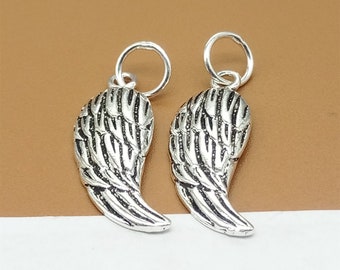 2 Sterling Silver Wing Charms, Angel Wing Charm, 925 Silver Oxidized Feather Charm, Feather Pendant, Wing Pendant, Necklace Charm