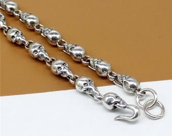 Sterling Silver Skull Chain, 925 Silver Skull Chain Necklace