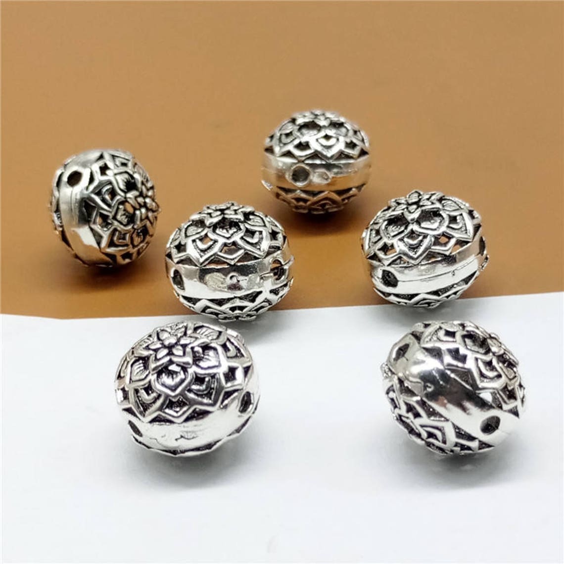2 Sterling Silver Blossom Guru Beads 3 Holes Beads Flower Etsy