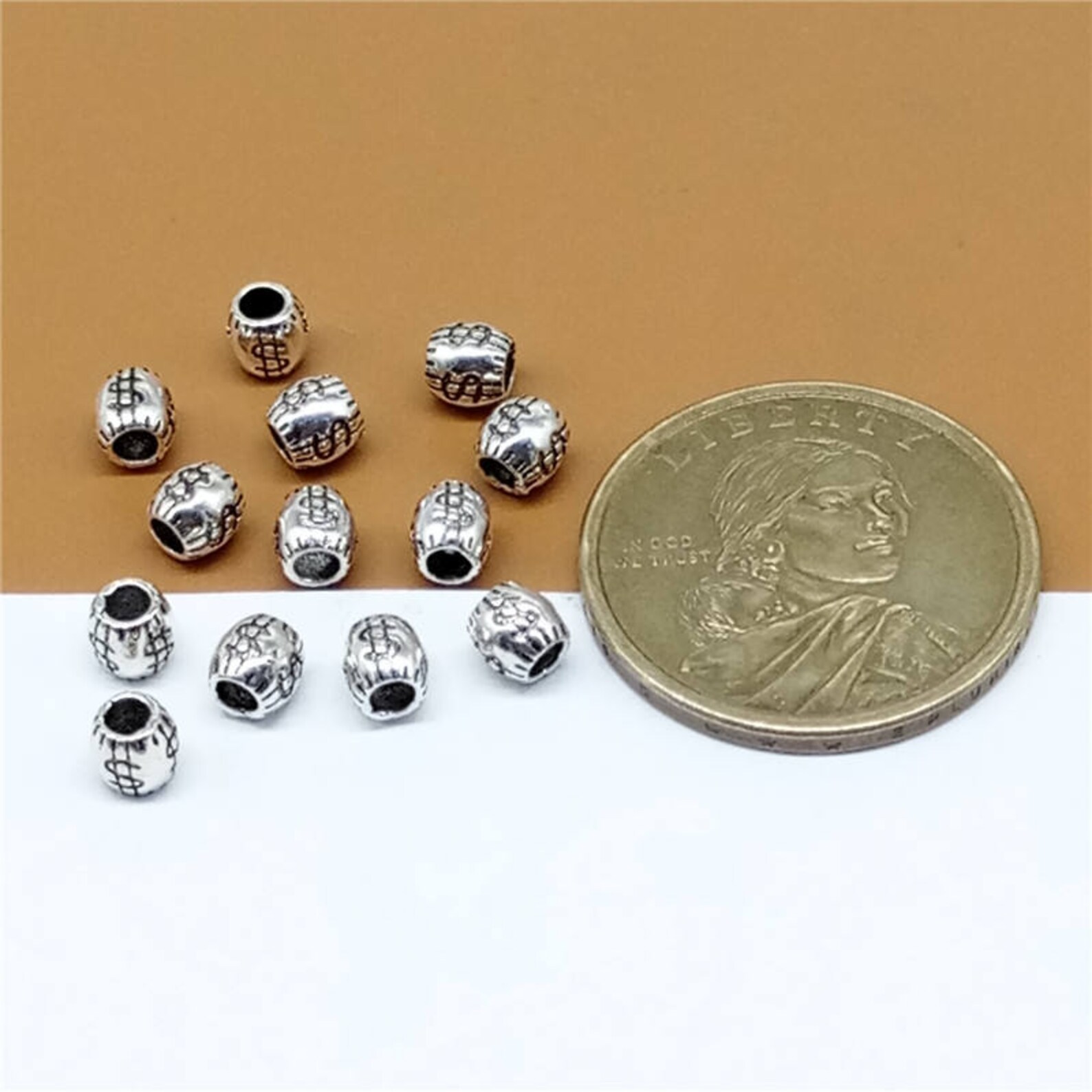 15 Sterling Silver Small Dollar Beads 925 Silver Dollar Etsy