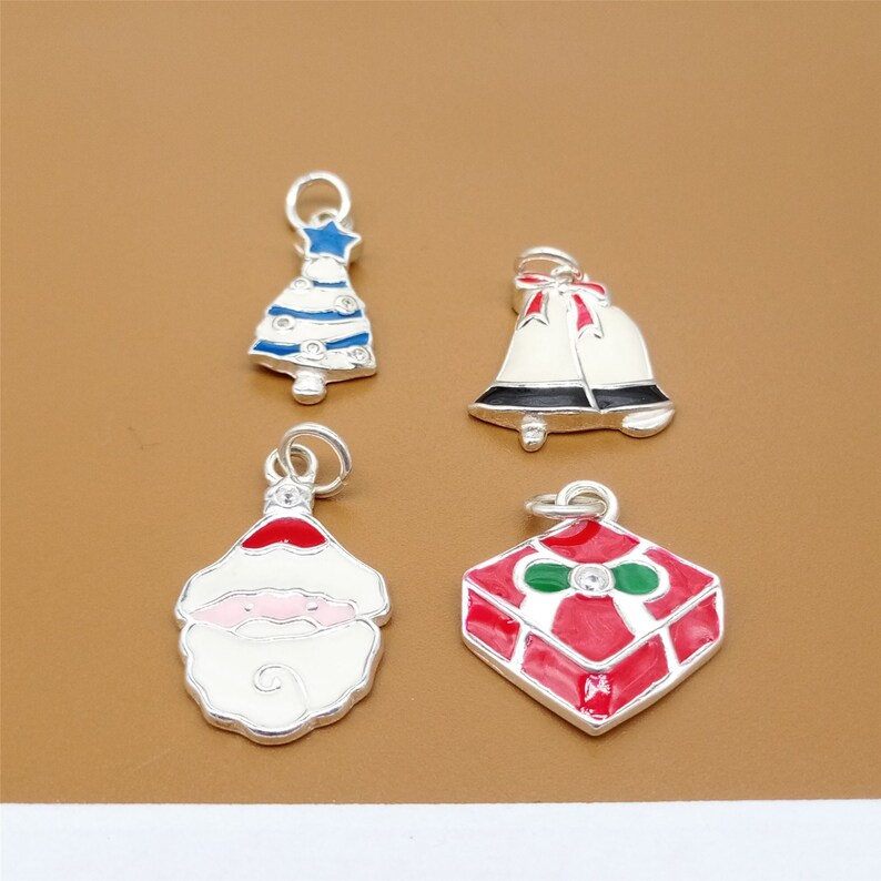 Santa Claus Charm Sock Charm Reindeer Charm Present Charm Christmas Tree Charm Bell Charm Sterling Silver Christmas Charms