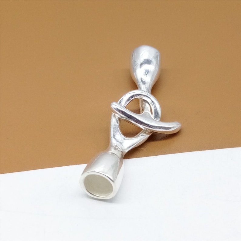 Plain Shiny Toggle Clasp for Bracelet Necklace 925 Sterling Silver Leather Cord End Caps w Toggle Clasp Design