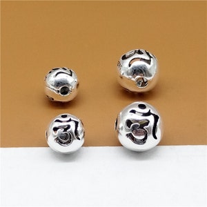 4 Sterling Silver OM Round Ball Beads 2-Sided, 925 Sterling Silver OM Beads, 925 Silver OM Beads, Bracelet Spacer Beads