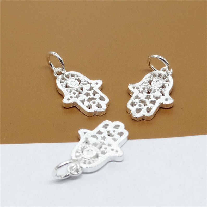2 Sterling Silver Hamsa Hand Charms 925 Silver Hamasa Charms 2-Sided