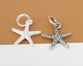2 Sterling Silver Starfish Charms 2-Sided, 925 Silver Starfish Charm, Small Starfish Pendant, Sea Beach Charm, Bracelet Necklace Charm