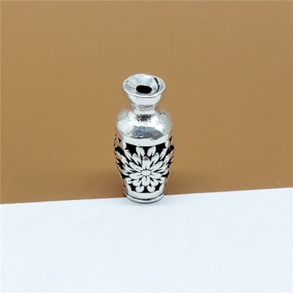 925 Sterling Silver Vase Beads 3D, Vase Beads, Hollow Vase Beads, Flower Vase Bead, Bracelet Bead, Necklace Bead