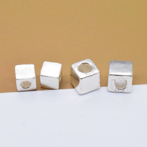 6 petites perles cubiques en argent sterling, espaceur de perle cube brillant en argent 925, perle carrée, perle cubique, perle de bracelet, perle de collier 4 mm 5 mm