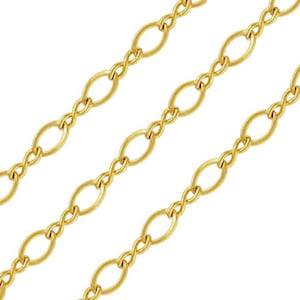 May include: Gold chain with oval links. The chain is made of metal and has a shiny finish.