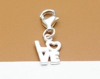 Sterling Silver SUPER TINY Love Word Clip On Charm, 925 Silver Love Letter Clip On Charm, Lobster Clip On Clasp Charm for Bracelet Necklace