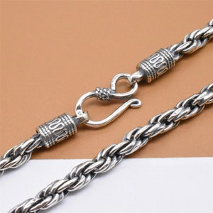 Sterling Silver Twist Rope Chain, 925 Silver Chunky Twist Rope Chain Necklace, Wheat Rope Chain 4mm 18 20 22 24&quot; Inches