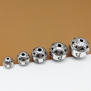 925 Sterling Silver Om Round Ball Bead 8mm 10mm 12mm 14mm 16mm  Om mani padme hum, Yoga Bead, Meditation Bead for Bracelet Necklace