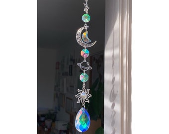 Sun, Moon, Stars, Planet sun-catcher rainbow maker - astronomy, celestial, galaxy, cosmos, lunar, universe suncatcher with crystal prism