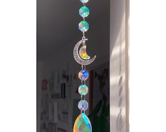 Crescent Moon Sun-catcher Rainbow maker - astronomy, lunar, celestial, galaxy, cosmos, universe, suncatcher with crystal prism hanging charm