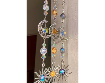 Aurora Borealis Sun, Moon & Stars Suncatcher Hanging Charm, Gift, Astronomy, Galaxy, Celestial, Cosmos, Universe, Solar, Space gift