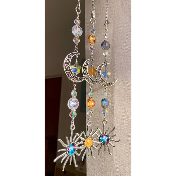 Aurora Borealis Sun, Moon & Stars Suncatcher Hanging Charm, Gift, Astronomy, Galaxy, Celestial, Cosmos, Universe, Solar, Space gift