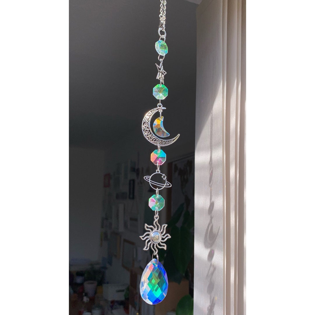 Celestial Sun Catcher, Moon, Star, Crystal Prism Rainbow Maker - Etsy